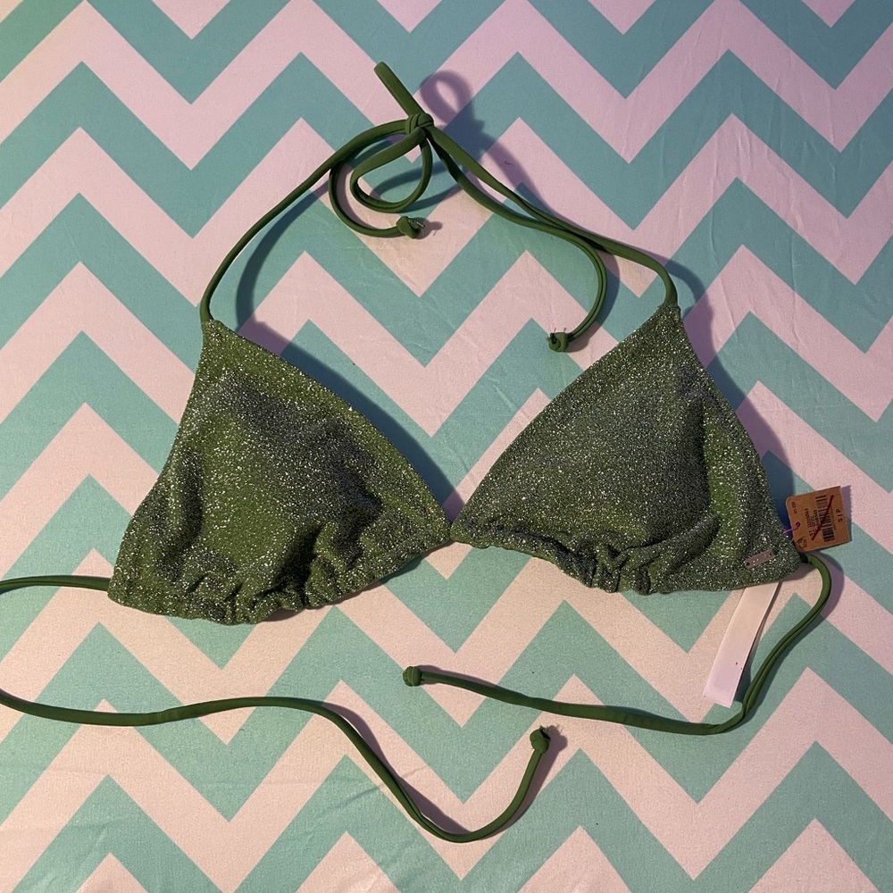 PINK Green shiny bikini top